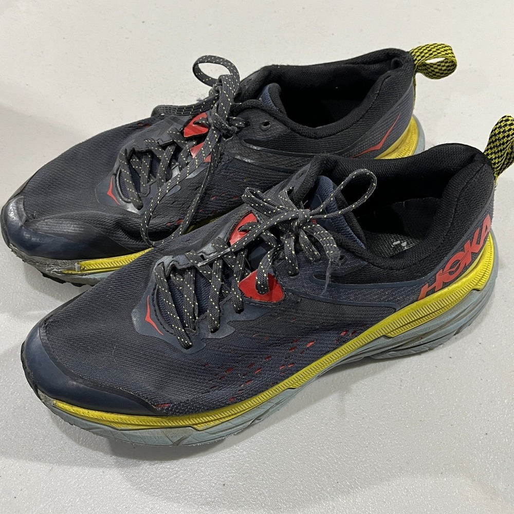 HOKA One Challenger ATR 6 Mens 8 Black Yellow Outdoor Running Shoes Distressed